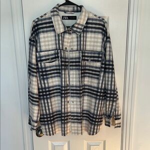 Zara Checkered Button Down Shirt - Black and Cream